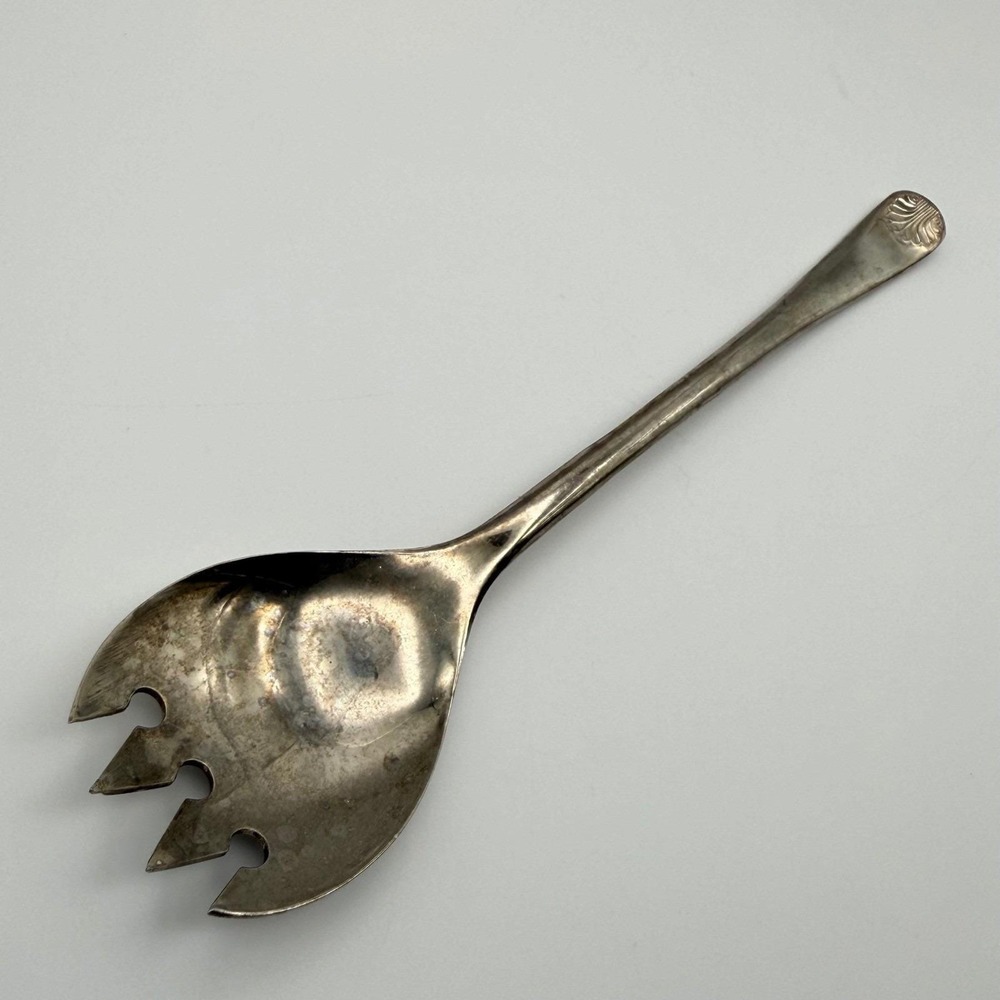 Vintage Italian Silverplated‎ Serving Spoon Fork Fancy Engraved Handle Elegant